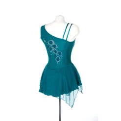 Solitaire Style F23025 One Shoulder Dress -IceTrek Shop F23025R Peacock Back 14646.1681170884